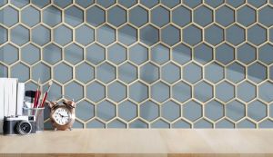 FREE SHIPPING - Sky Blue 3" Hexagon Glass Mosaic Tile