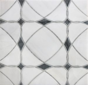 Astral White Geometric Waterjet Marble Mosaic