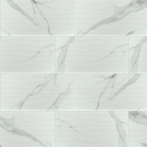 Dymo Statuary Wavy White 12x24 Glossy Ceramic Tile