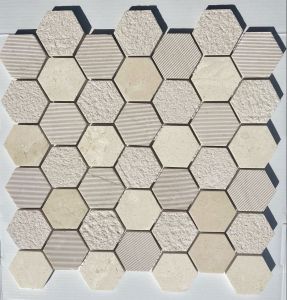 FREE SHIPPING - Crema Marfil 2" Multi Finish Hexagon Tile