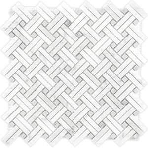 Carrara White Linear 12x12 Basketweave Mosaic