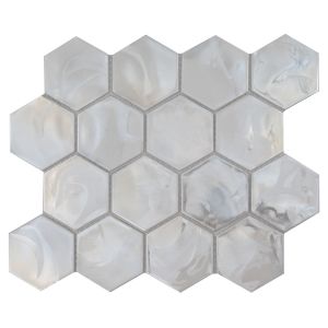 Akoya Pearl 3" Hexagon Glass Mosaic Tile