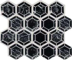 Hexagono Nero Polished Marble Mosaic