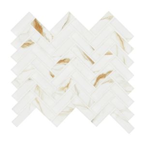 Calacatta Gold 1x3 Herringbone Matte Porcelain Mosaic Floor And Wall Tile