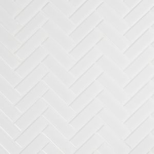 FREE SHIPPING - Retro Bianco Glossy Herringbone Mosaic