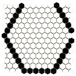 FREE SHIPPING - Black and White Hive Pattern 1" Hexagon Matte Porcelain Floor and Wall Tile