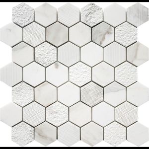 FREE SHIPPING - Calacatta Gold 2" Multi Finish Hexagon Mosaic