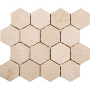 FREE SHIPPING - Crema Marfil 3" Polished Hexagon Mosaic Tile