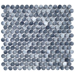 FREE SHIPPING - Gray Metallico Porcelain Penny Round Mosaic